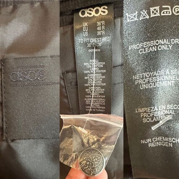 ASOS Premium Military Button Textured Blazer Suit Jacket Size 36R - Picture 11 of 16